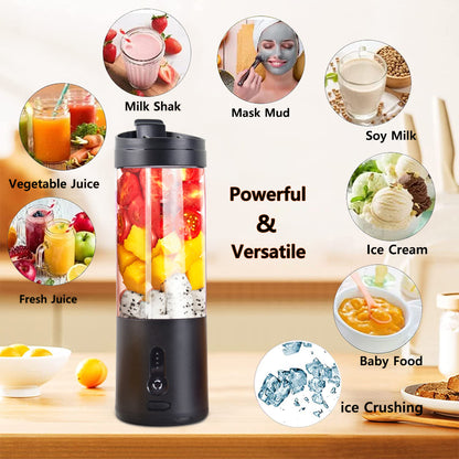 530ml Mini Portable Blender & Electric Juicer Cup | 150W Personal Smoothie Maker with 4000mAh Rechargeable Battery | Travel Ice Crusher for Shakes, Baby Food & Fresh Juice