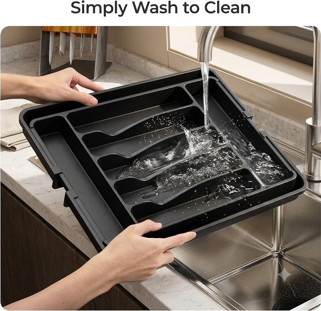Expandable Kitchen Drawer Organizer Tray - Adjustable Silverware & Utensil Holder - Multipurpose Storage Box for Kitchen Drawers, Office Desk, Makeup, Cosmetics & Tools