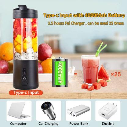 530ml Mini Portable Blender & Electric Juicer Cup | 150W Personal Smoothie Maker with 4000mAh Rechargeable Battery | Travel Ice Crusher for Shakes, Baby Food & Fresh Juice