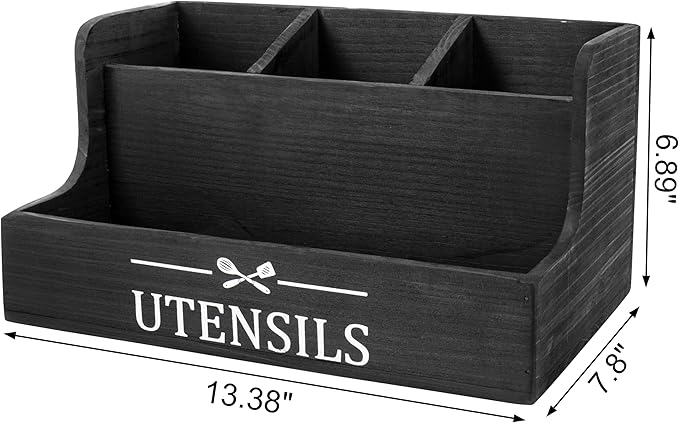 Rustic Wooden Kitchen Utensil & Spice Holder – Handcrafted Clean Organizer Caddy for Cutlery & Flatware – Farmhouse Decor for Home, Restaurants, Bars & Pubs