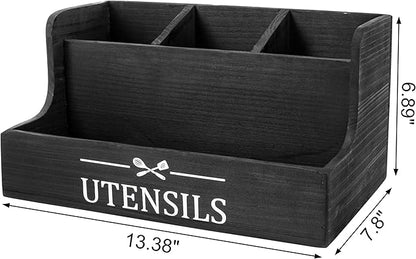 Rustic Wooden Kitchen Utensil & Spice Holder – Handcrafted Clean Organizer Caddy for Cutlery & Flatware – Farmhouse Decor for Home, Restaurants, Bars & Pubs