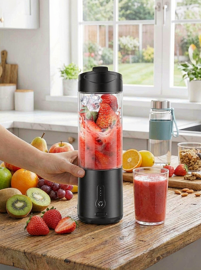 530ml Mini Portable Blender & Electric Juicer Cup | 150W Personal Smoothie Maker with 4000mAh Rechargeable Battery | Travel Ice Crusher for Shakes, Baby Food & Fresh Juice