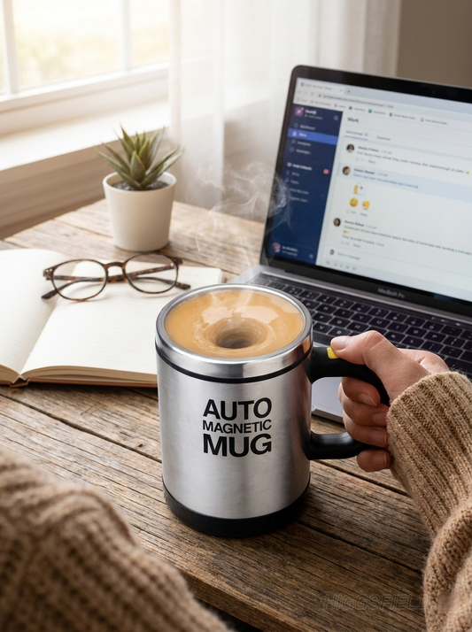 Auto Magnetic Metallic Mug | 450ml Automatic Electric Self-Stirring Cup for Cozy Coffee, Milk & Juice | Smart Travel Mixer with Lid for Home & Office